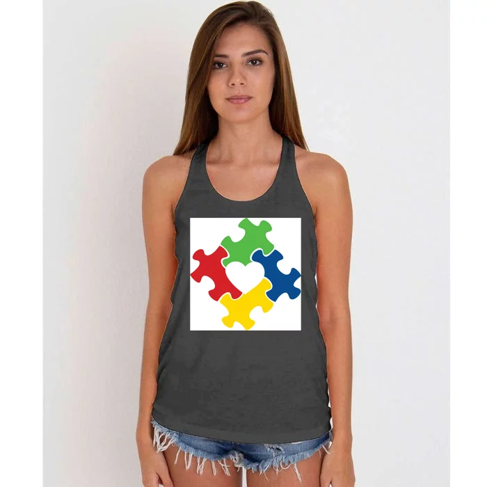 Autism Puzzle Heart Women's Knotted Racerback Tank