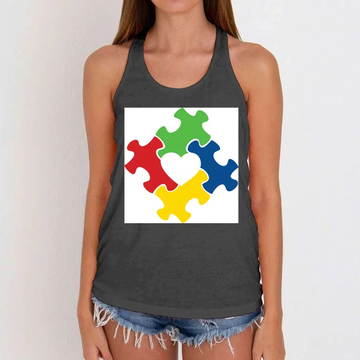 Autism Puzzle Heart Women's Knotted Racerback Tank