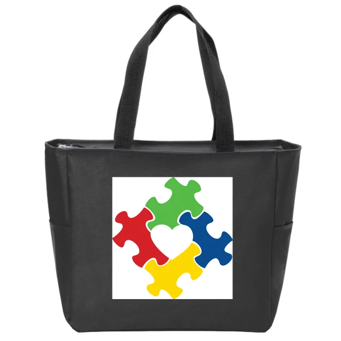 Autism Puzzle Heart Zip Tote Bag