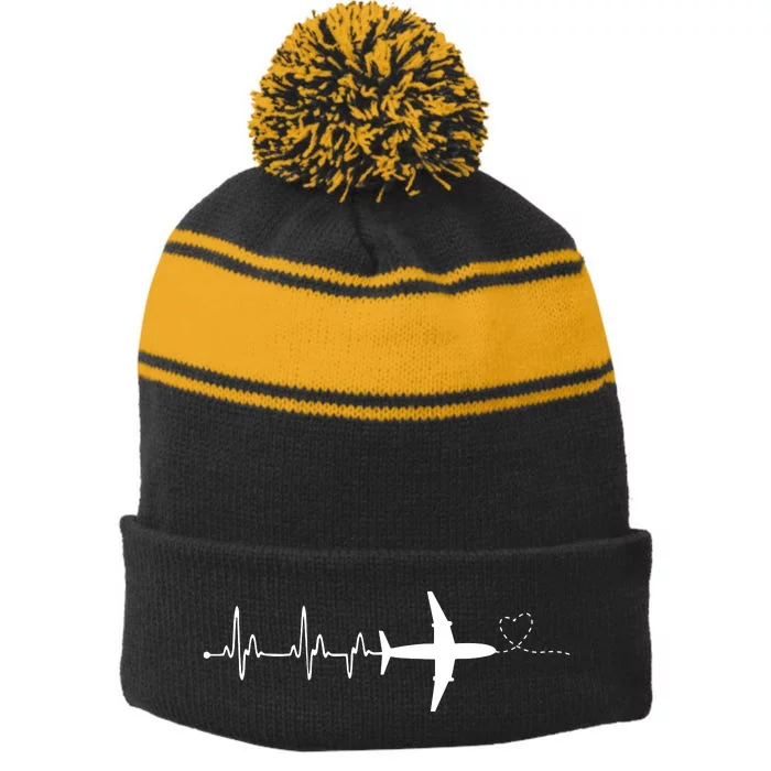 Airplane Pilot Heartbeat Clothing Student Pilot Stripe Pom Pom Beanie