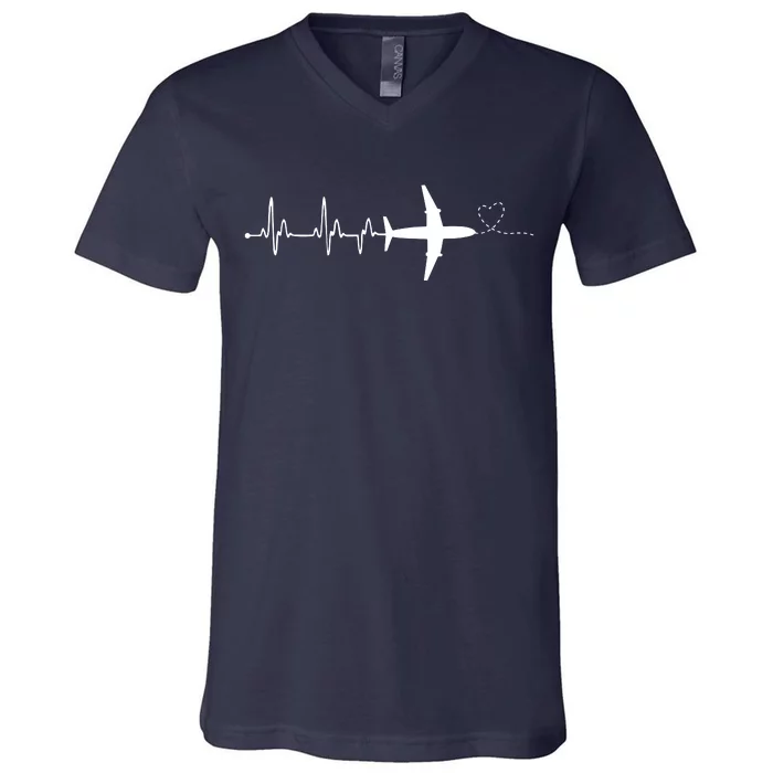 Airplane Pilot Heartbeat Clothing Student Pilot V-Neck T-Shirt