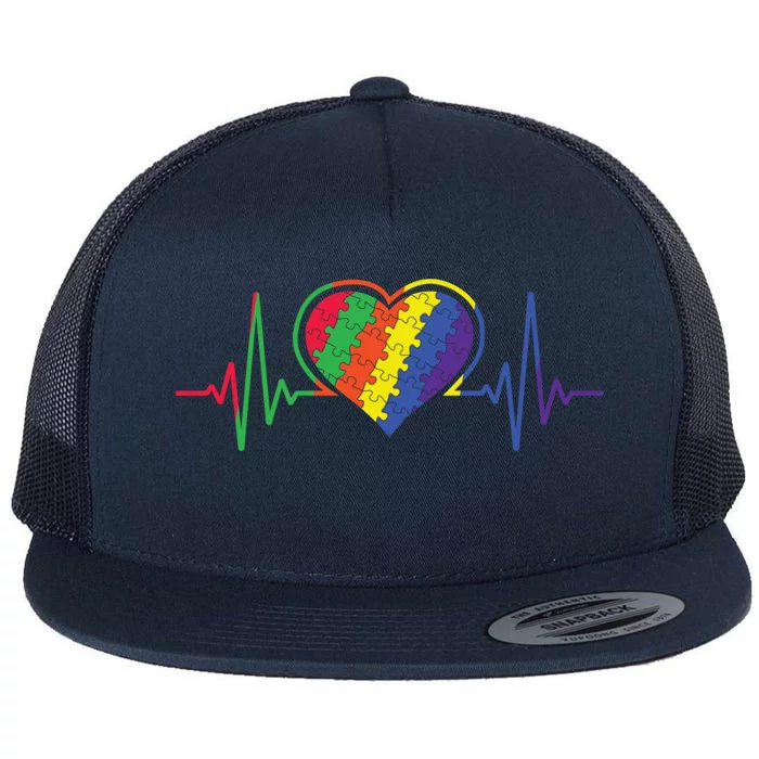 Autism Puzzle Heartbeat Proude Mom April Autism Awareness Cool Gift Flat Bill Trucker Hat