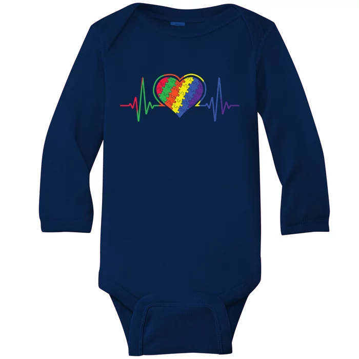 Autism Puzzle Heartbeat Proude Mom April Autism Awareness Cool Gift Baby Long Sleeve Bodysuit