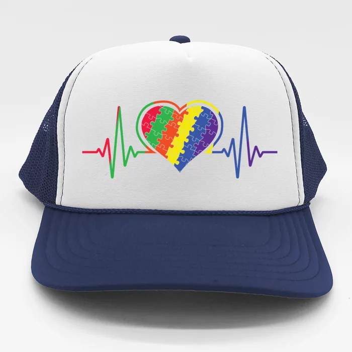 Autism Puzzle Heartbeat Proude Mom April Autism Awareness Cool Gift Trucker Hat