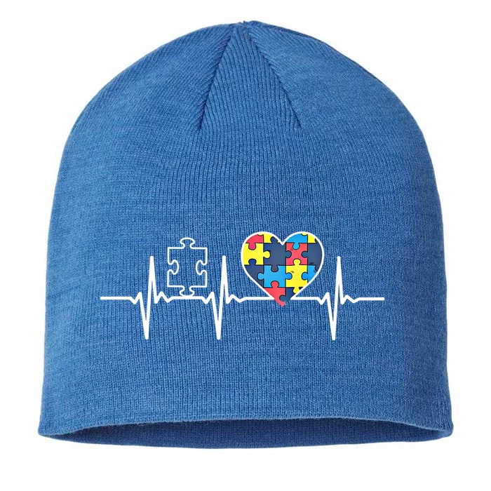 Autism Puzzle Heartbeat Autism Awareness Gift Cool Gift 8 1/2in Sustainable Knit Beanie