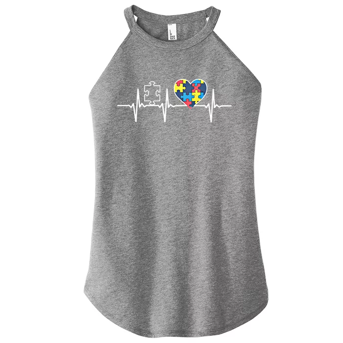 Autism Puzzle Heartbeat Autism Awareness Gift Cool Gift Women’s Perfect Tri Rocker Tank