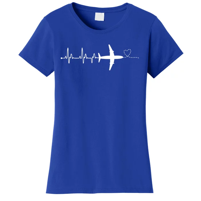 Airplane Pilot Heartbeat Clothing Gift Student Pilot Gift Women's T-Shirt