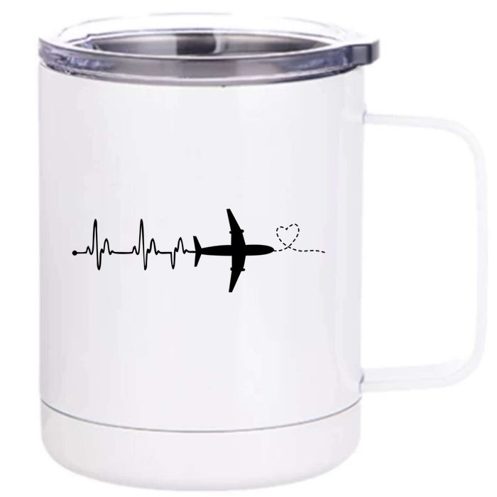 Airplane Pilot Heartbeat Clothing Gift Student Pilot Gift Front & Back 12oz Stainless Steel Tumbler Cup