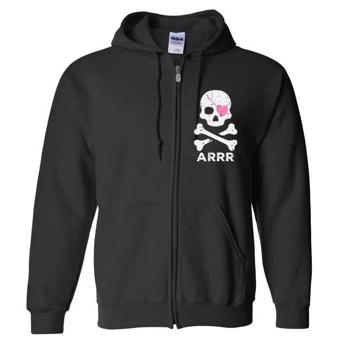 Arrr Pirate Heart Eyepatch Halloween Full Zip Hoodie