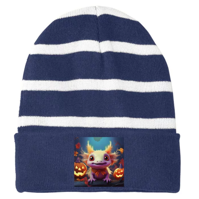 Axolotl Pumpkin – Halloween Thanksgiving Fall Harvest Striped Beanie with Solid Band