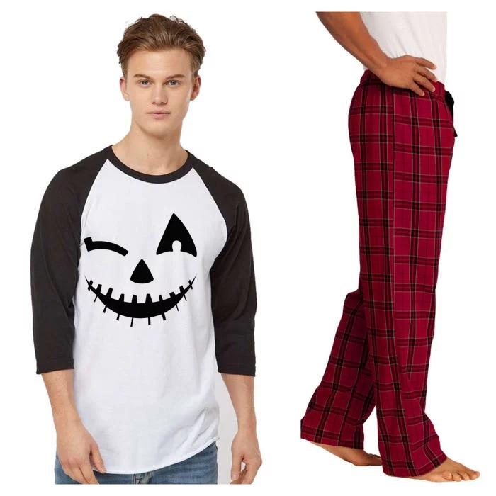 Adult Pumpkin Halloween Jackolantern Costume Raglan Sleeve Pajama Set