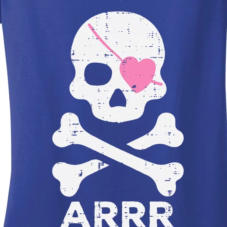 Arrr Pirate Heart Eyepatch Halloween Women's V-Neck T-Shirt