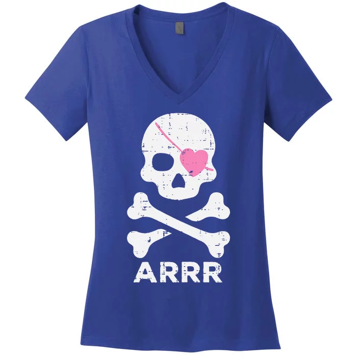 Arrr Pirate Heart Eyepatch Halloween Women's V-Neck T-Shirt