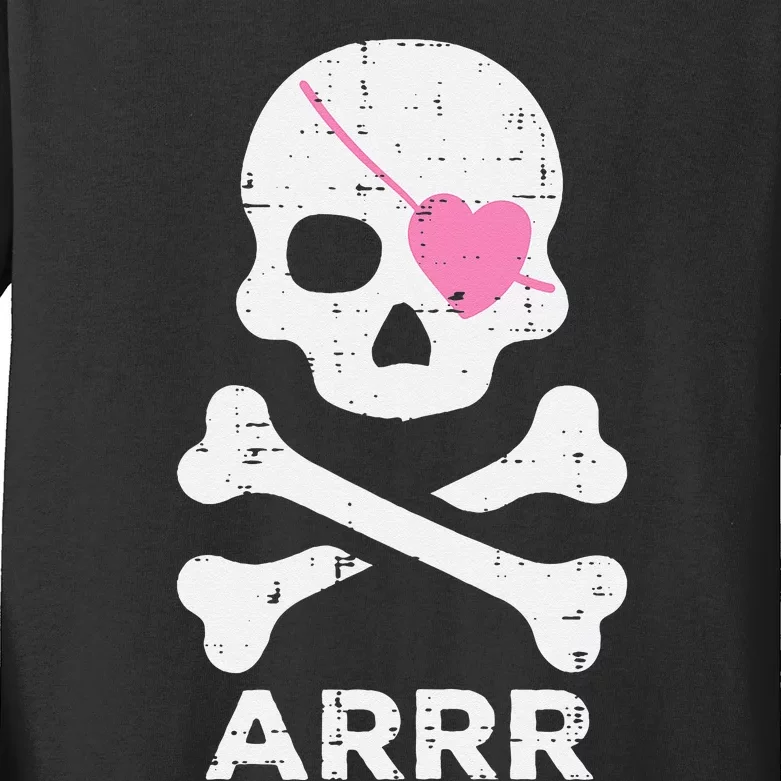 Arrr Pirate Heart Eyepatch Halloween Women Kids Kids Long Sleeve Shirt