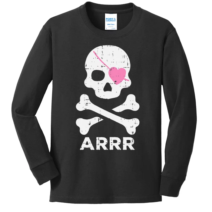 Arrr Pirate Heart Eyepatch Halloween Women Kids Kids Long Sleeve Shirt