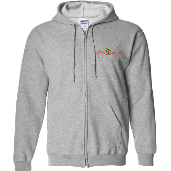 Autism Puzzle Heartbeat Autism Awarenesss Gift Full Zip Hoodie