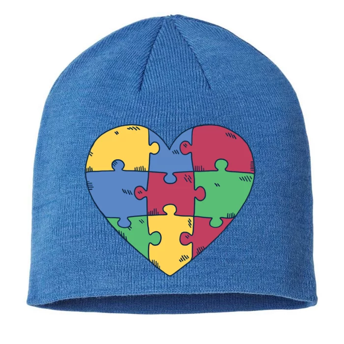 Autism Puzzle Heart Valentines Day Awareness Gift Cool Gift 8 1/2in Sustainable Knit Beanie