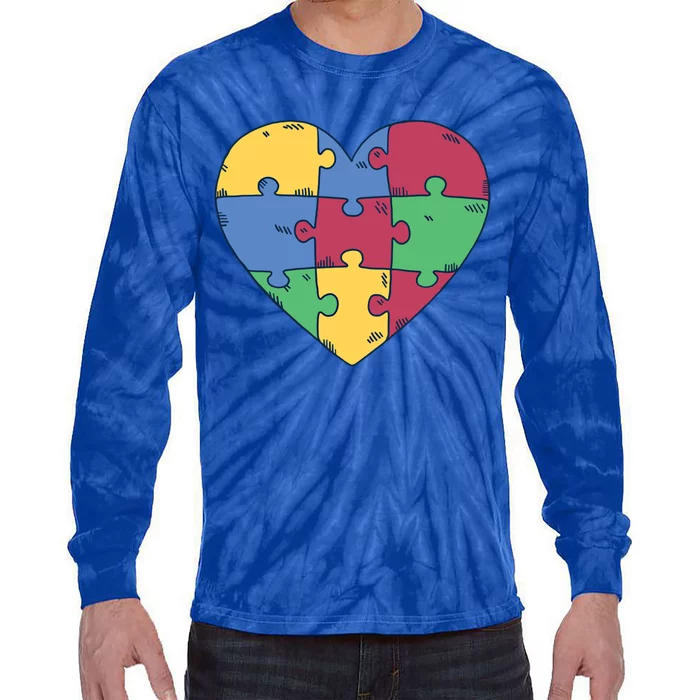 Autism Puzzle Heart Valentines Day Awareness Gift Cool Gift Tie-Dye Long Sleeve Shirt