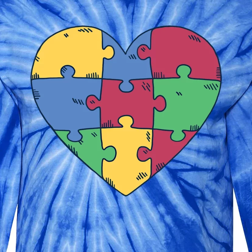 Autism Puzzle Heart Valentines Day Awareness Gift Cool Gift Tie-Dye Long Sleeve Shirt