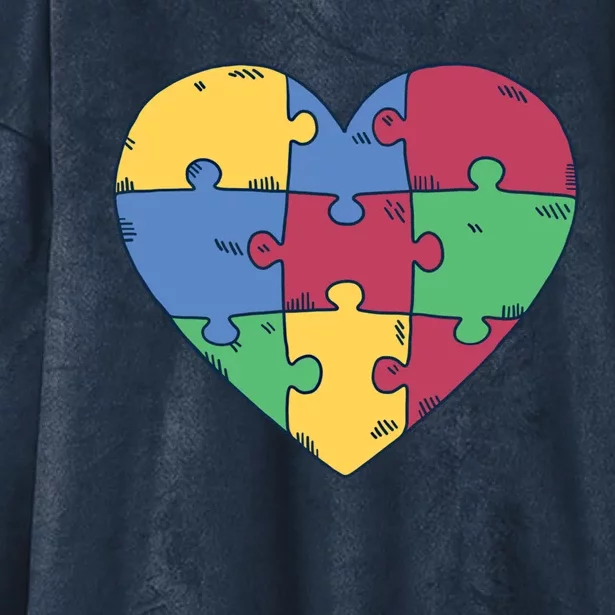 Autism Puzzle Heart Valentines Day Awareness Gift Cool Gift Hooded Wearable Blanket