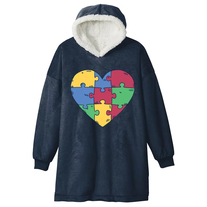 Autism Puzzle Heart Valentines Day Awareness Gift Cool Gift Hooded Wearable Blanket