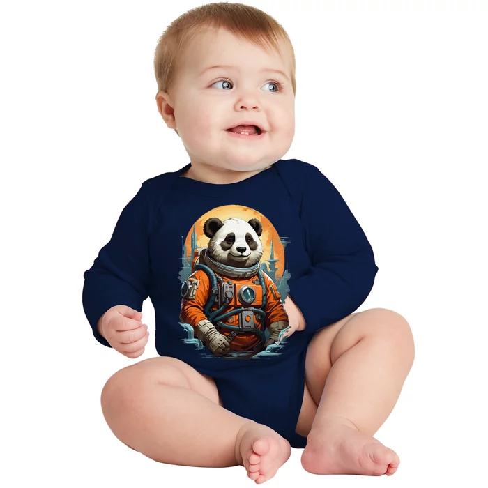 Astronaut Panda In Space Cute Baby Long Sleeve Bodysuit