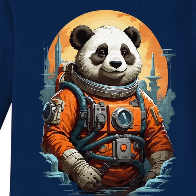 Astronaut Panda In Space Cute Baby Long Sleeve Bodysuit