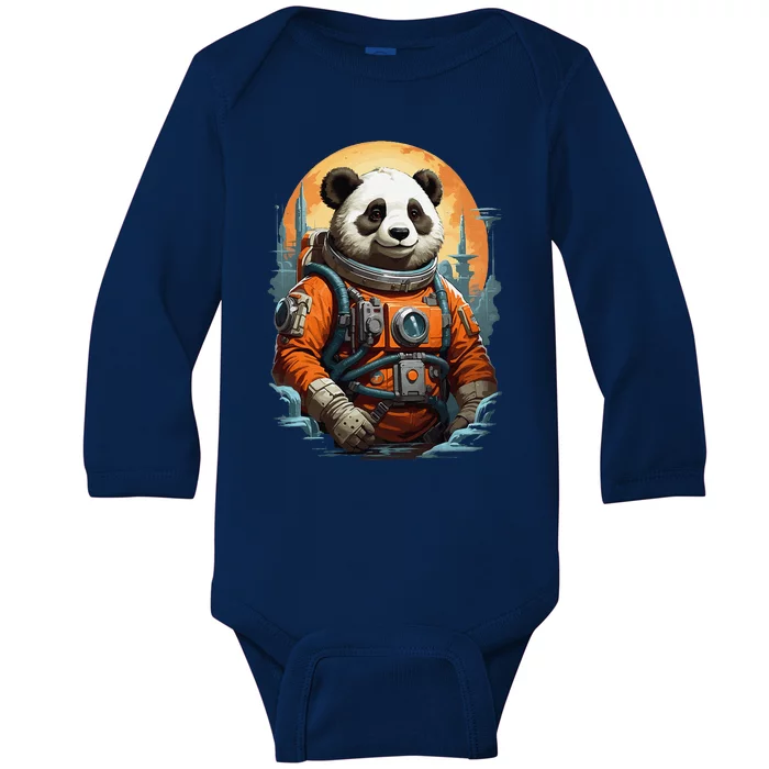 Astronaut Panda In Space Cute Baby Long Sleeve Bodysuit