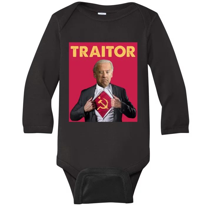 Anti President Joe Biden Biden Is A Communist Traitor Joe Biden Not My Communist Baby Long Sleeve Bodysuit