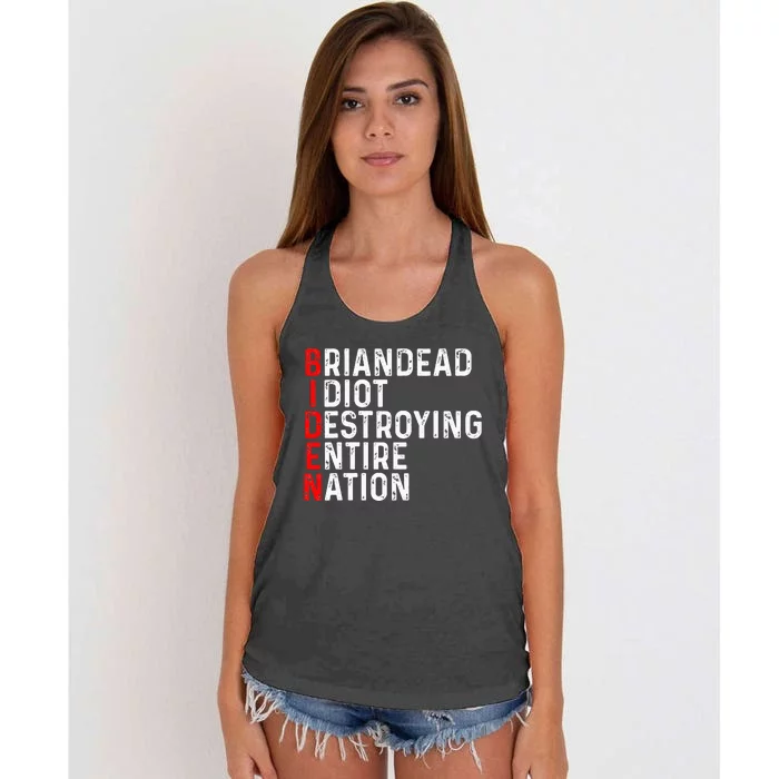 anti president joe biden idiot democratic republican Women's Knotted Racerback Tank