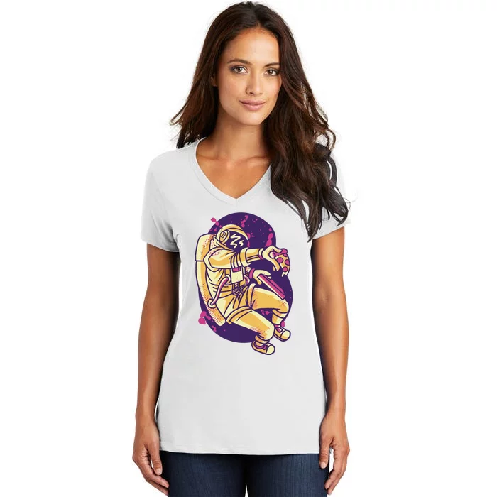 Astronaut Pizza Lover Women's V-Neck T-Shirt