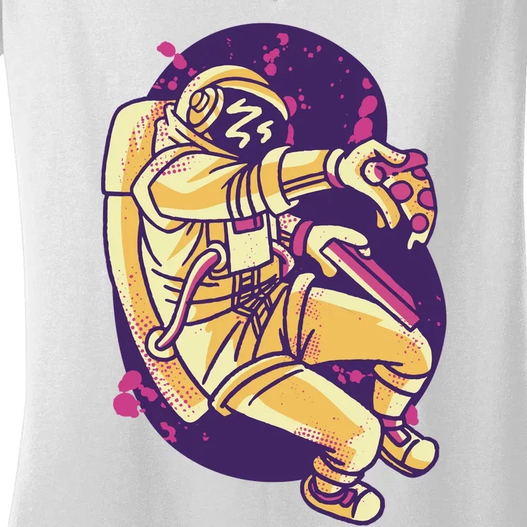 Astronaut Pizza Lover Women's V-Neck T-Shirt