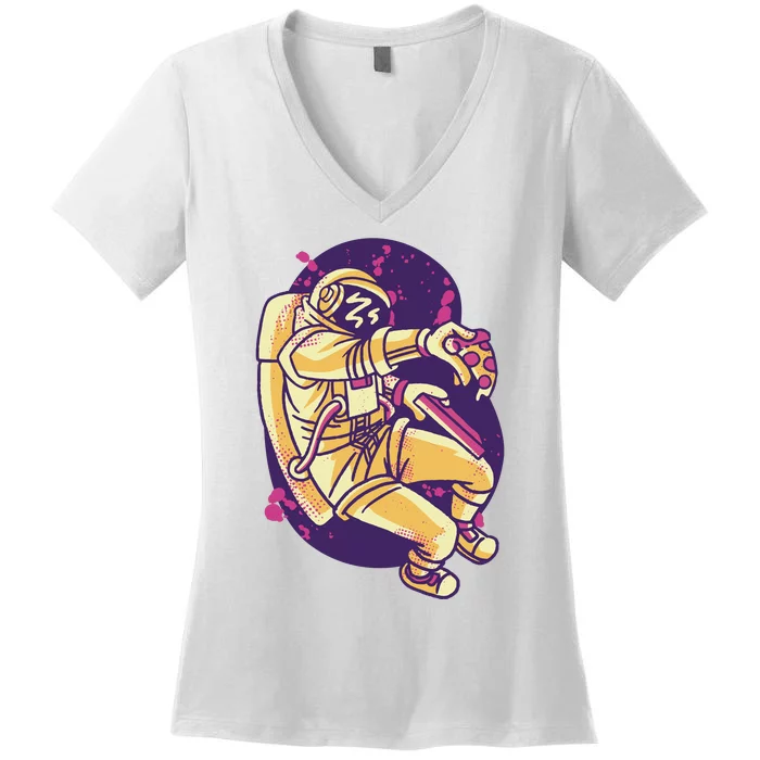 Astronaut Pizza Lover Women's V-Neck T-Shirt