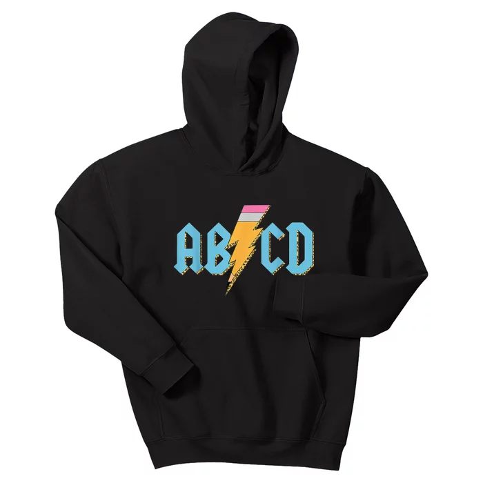 ABCD Pencil Lightning Rockn Roll Teacher Back To School Kids Kids Hoodie