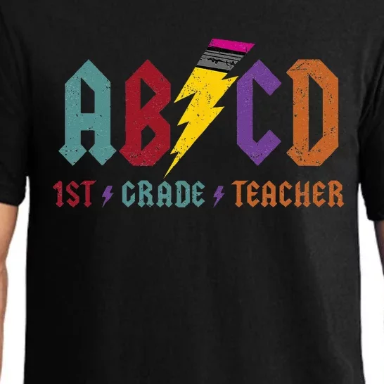 ABCD Pencil Lightning Rockn Roll Tee 1st Grade Teacher Pajama Set