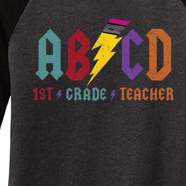 ABCD Pencil Lightning Rockn Roll Tee 1st Grade Teacher Women's Tri-Blend 3/4-Sleeve Raglan Shirt