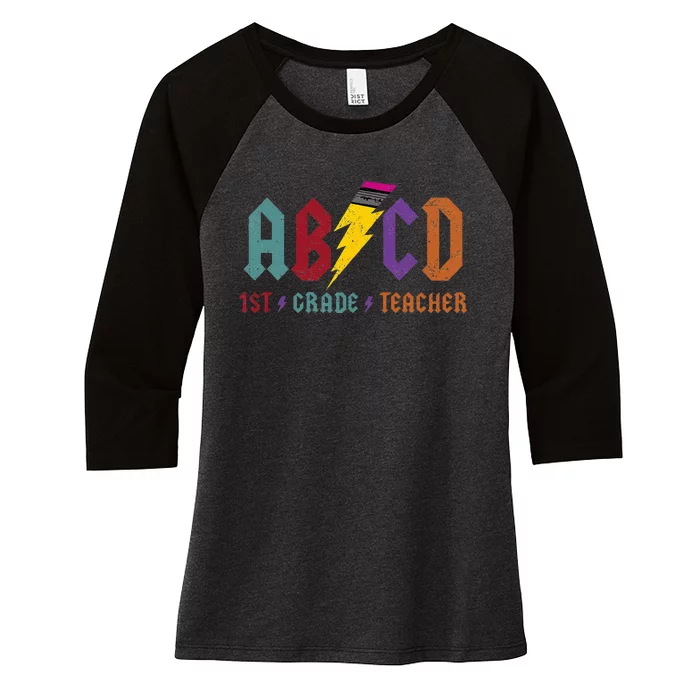 ABCD Pencil Lightning Rockn Roll Tee 1st Grade Teacher Women's Tri-Blend 3/4-Sleeve Raglan Shirt