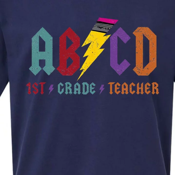 ABCD Pencil Lightning Rockn Roll Tee 1st Grade Teacher Sueded Cloud Jersey T-Shirt