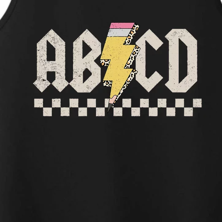 ABCD Pencil Lightning Bolt Back To School Teachers Performance Tank