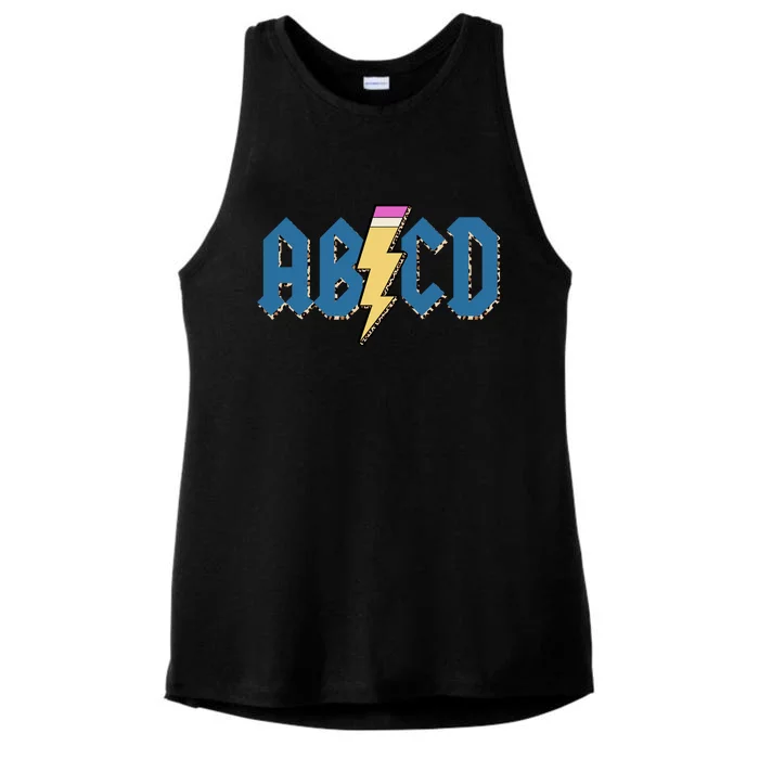 ABCD Pencil Lightning Rockn Roll Teacher Back To School Ladies Tri-Blend Wicking Tank