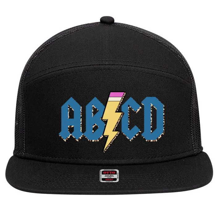 ABCD Pencil Lightning Rockn Roll Teacher Back To School 7 Panel Mesh Trucker Snapback Hat