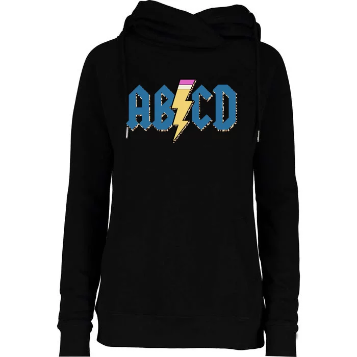 ABCD Pencil Lightning Rockn Roll Teacher Back To School Womens Funnel Neck Pullover Hood