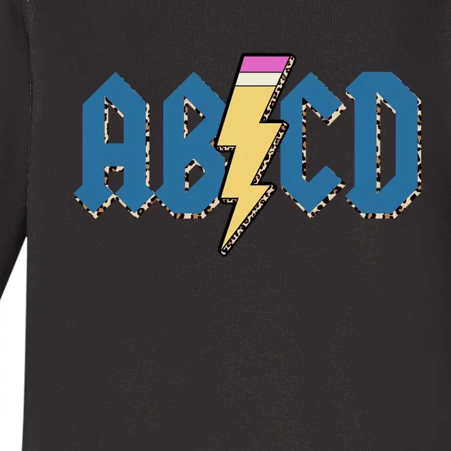 ABCD Pencil Lightning Rockn Roll Teacher Back To School Baby Long Sleeve Bodysuit