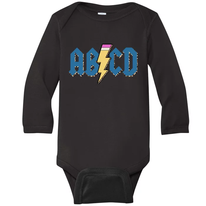 ABCD Pencil Lightning Rockn Roll Teacher Back To School Baby Long Sleeve Bodysuit