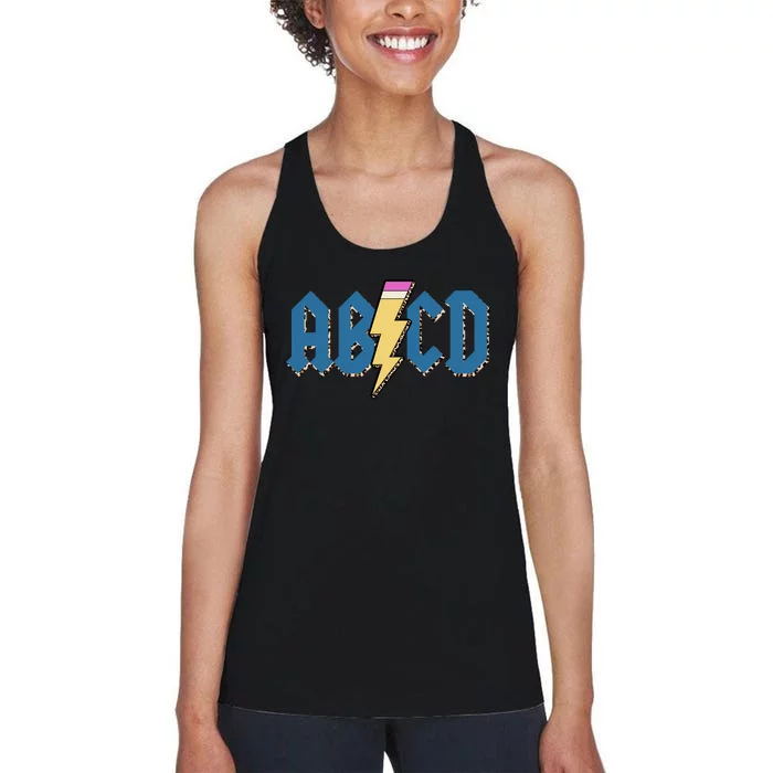 ABCD Pencil Lightning Rockn Roll Teacher Back To School Women's Racerback Tank