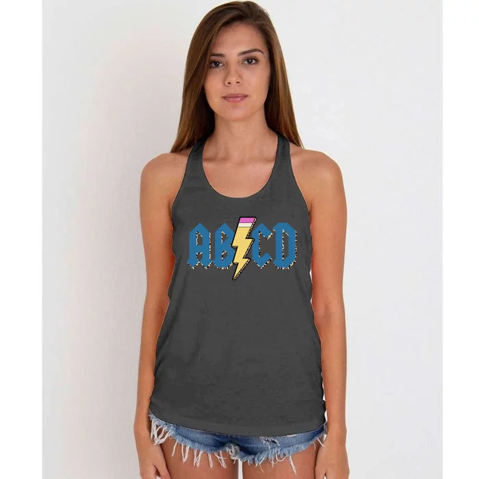 ABCD Pencil Lightning Rockn Roll Teacher Back To School Women's Knotted Racerback Tank