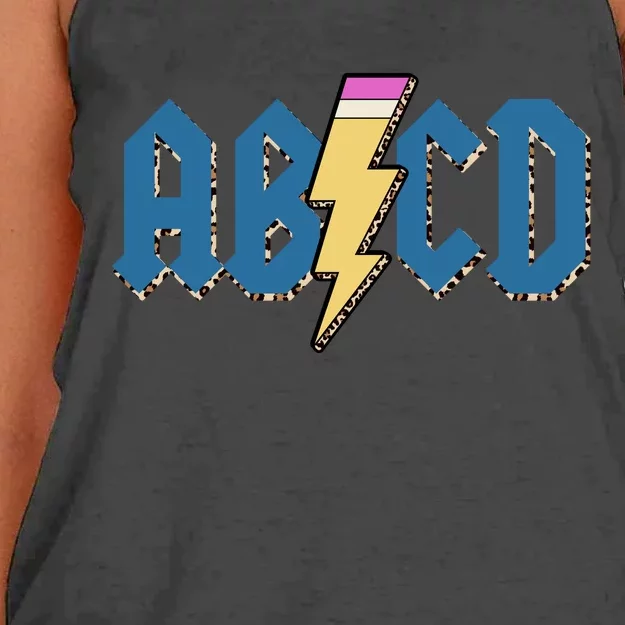 ABCD Pencil Lightning Rockn Roll Teacher Back To School Women's Knotted Racerback Tank