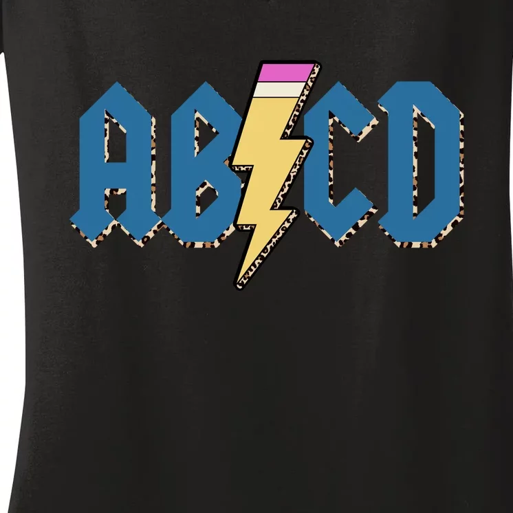 ABCD Pencil Lightning Rockn Roll Teacher Back To School Women's V-Neck T-Shirt