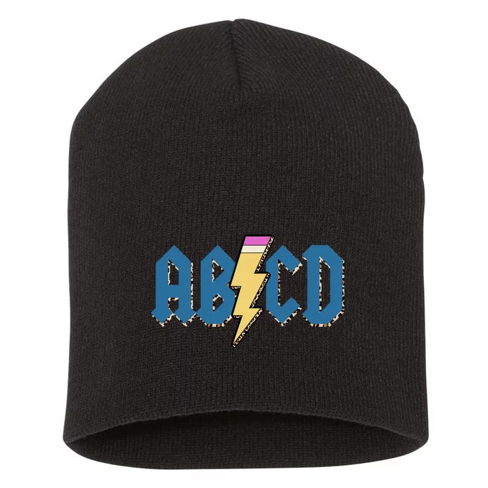 ABCD Pencil Lightning Rockn Roll Teacher Back To School Short Acrylic Beanie