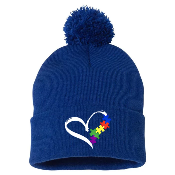 Autism Puzzle Love Autism Awareness Graphic Funny Gift Pom Pom 12in Knit Beanie